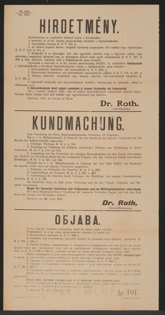 Standrecht - Kundmachung - Mehrsprachiges Plakat - PICRYL Public Domain Image