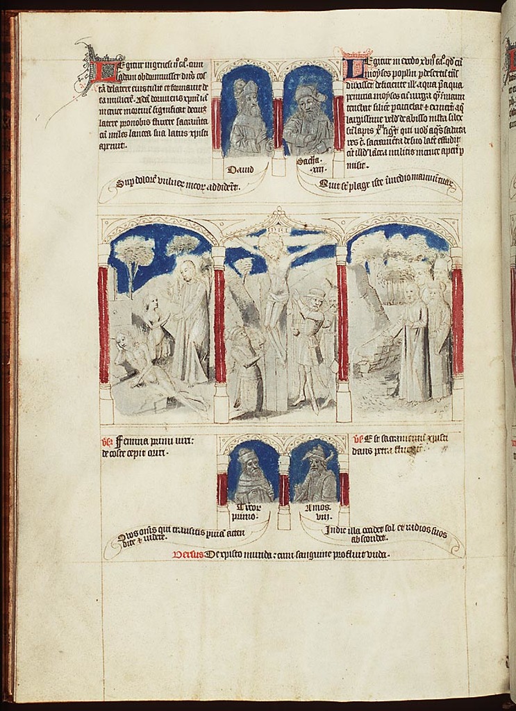 The Crucifixion: Longinus kneels down after he has pierced Christ's ...