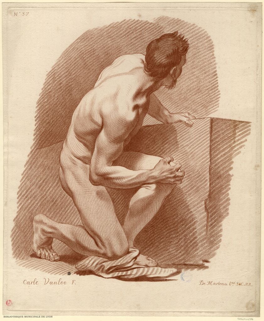 Homme nu, sur un genou, tourné à droite, la tête vue par derrière, la main  droite crispée sur le genou gauche - PICRYL - Public Domain Media Search  Engine Public Domain Search